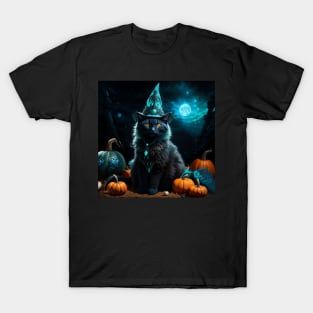 Sorceress black cat on Halloween night T-Shirt